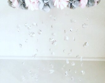 Crystal Mobile, Pink Baby Mobile, Flower Baby Mobile, baby girl mobile, Baby Mobile, Nursery Mobile , Baby Shower Gift