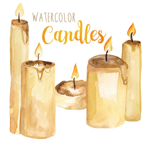 Watercolor Candles  Candle Clipart Fire Clipart Holiday