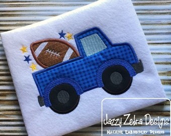 Truck with Football Appliqué Embroidery Design - truck appliqué design - football appliqué design - boy appliqué design