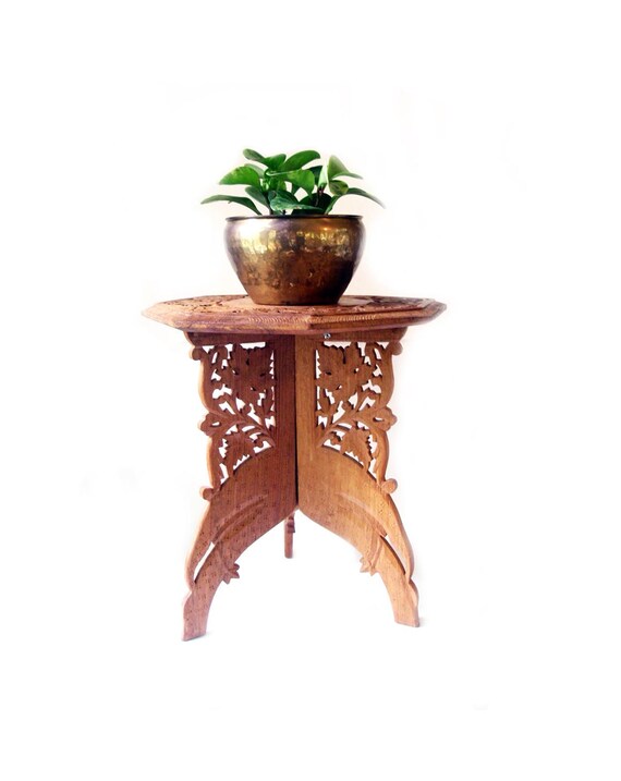 Carved Wood Plant Stand/ Ornate Wooden Table / Tripod Plant