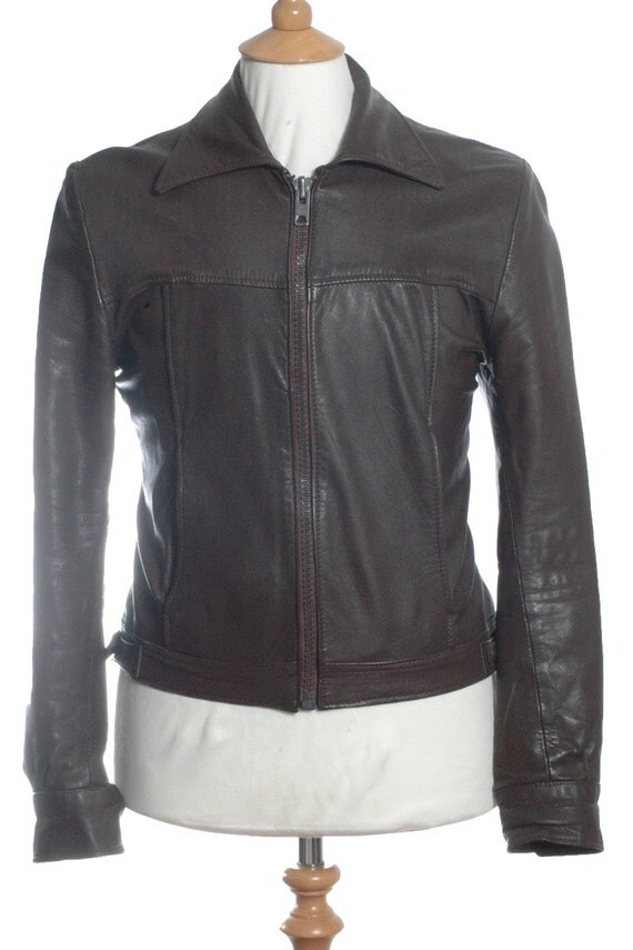 Vintage 1970's Brown Leather Bomber Jacket S