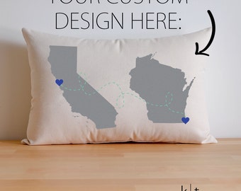 Personalized State to State / State to Country Cotton Canvas Pillow - Map Pillow - Going Away Gift - Housewarming Gift - Long Distance