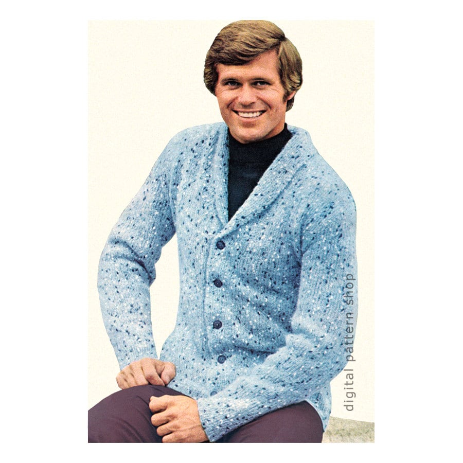 Mens Knitting Pattern Cardigan Sweater Pattern Shawl Collar