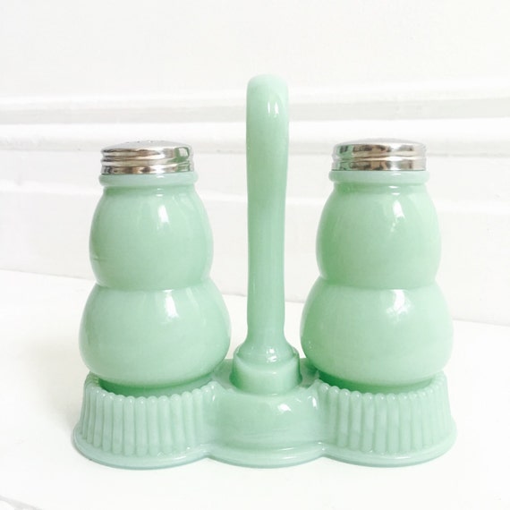 Jadeite Salt Pepper Shakers w/ Caddy by FengSway on Etsy