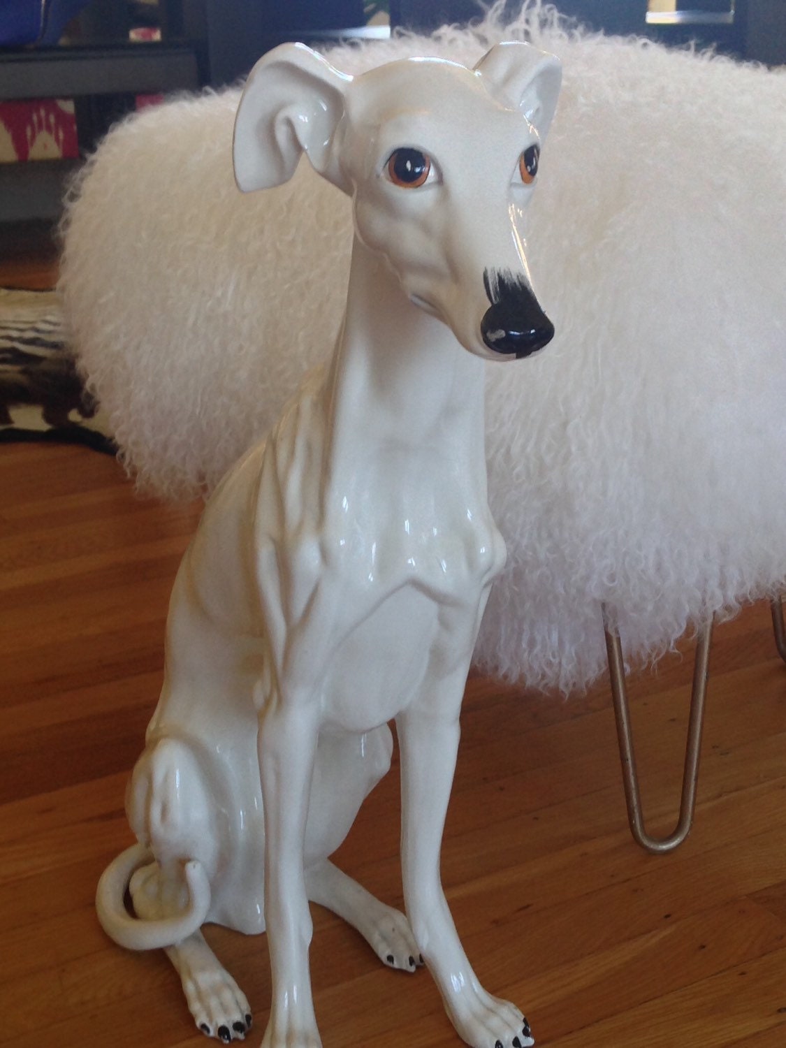 Vintage Huge White Ceramic Greyhound Figurine Ceramic