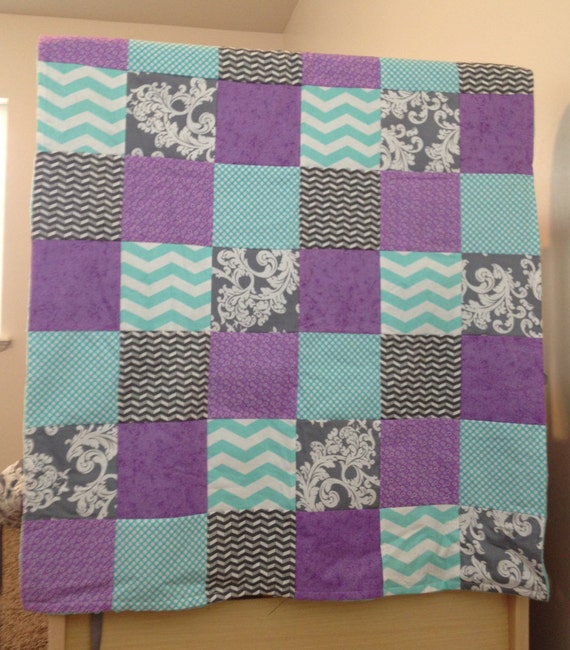 Baby Blanket Purple Baby Blanket Aqua by SewSweetBabyDesigns