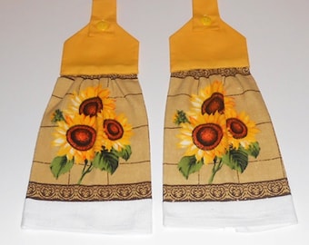 Hanging Kitchen Towels, Hanging Dish Towels- Set of 2 - Sunflowers