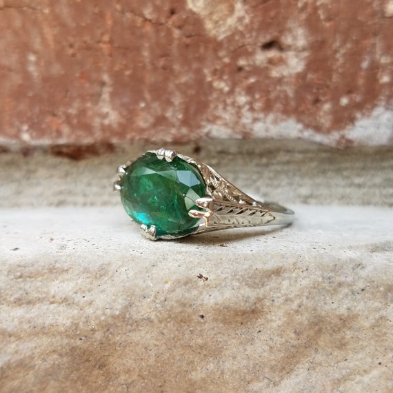 Emerald Ring with Genuine 3.2 Carat Emerald and White Gold