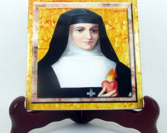 Catholic saints serie - St Jane Frances de Chantal - christian art - ceramic tile handmade - Saint Jane Chantal - catholic saint