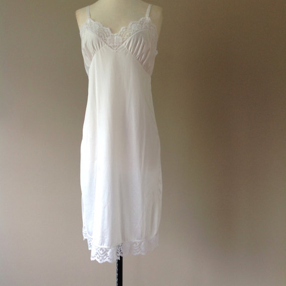 38 / Full Slip / Dress / White Nylon with Wide Lace / by LustNLux