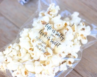 Life is Salty-Love is Sweet Popcorn Wedding Favor Stickers. Sweet. Salty. Love. Wedding-Shower-Engagement Favors. 20 Stickers