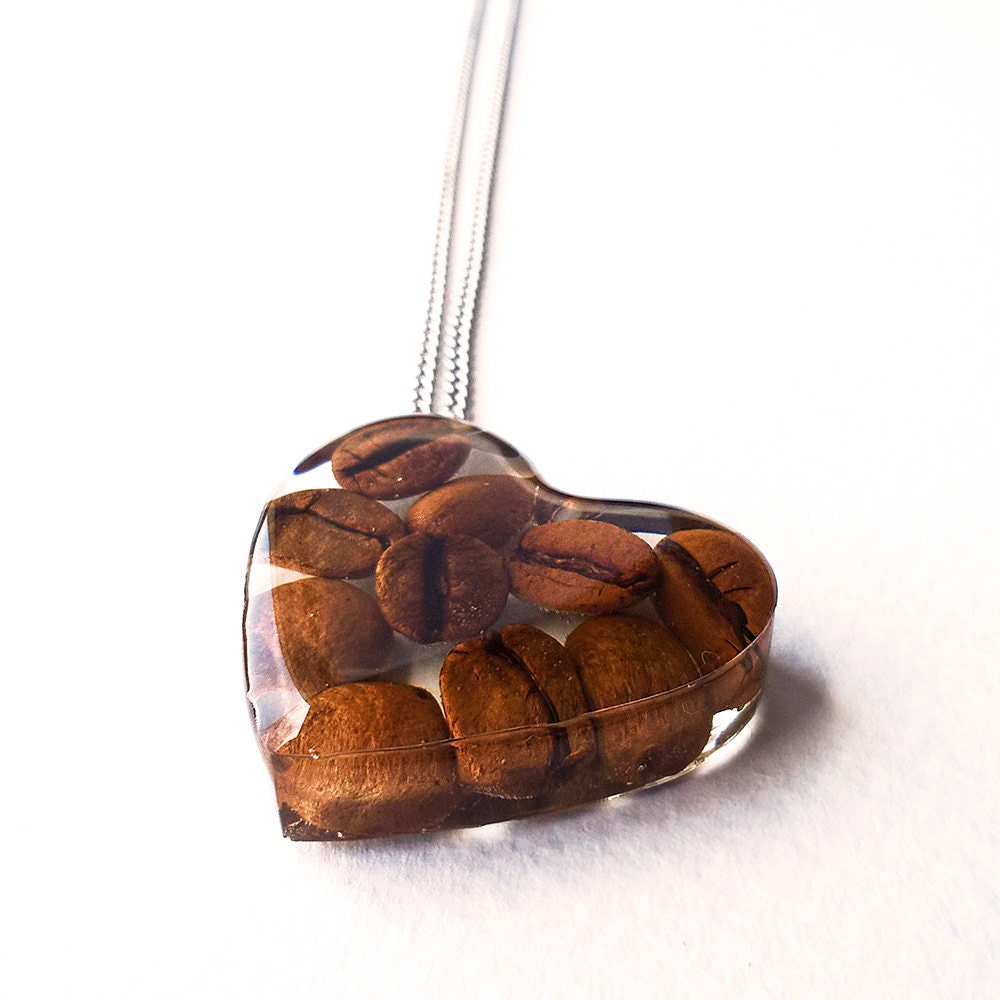 Coffee Necklace Real Coffee Bean Jewelry Resin by MetanoiaCharm