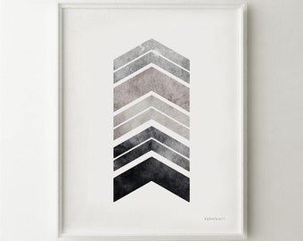 Gray art PRINTABLE wall art print, Bedroom decor, Gray chevron arrows art print, Gray wall art, Gray decor, Geometric print, 8x10 Wall Print