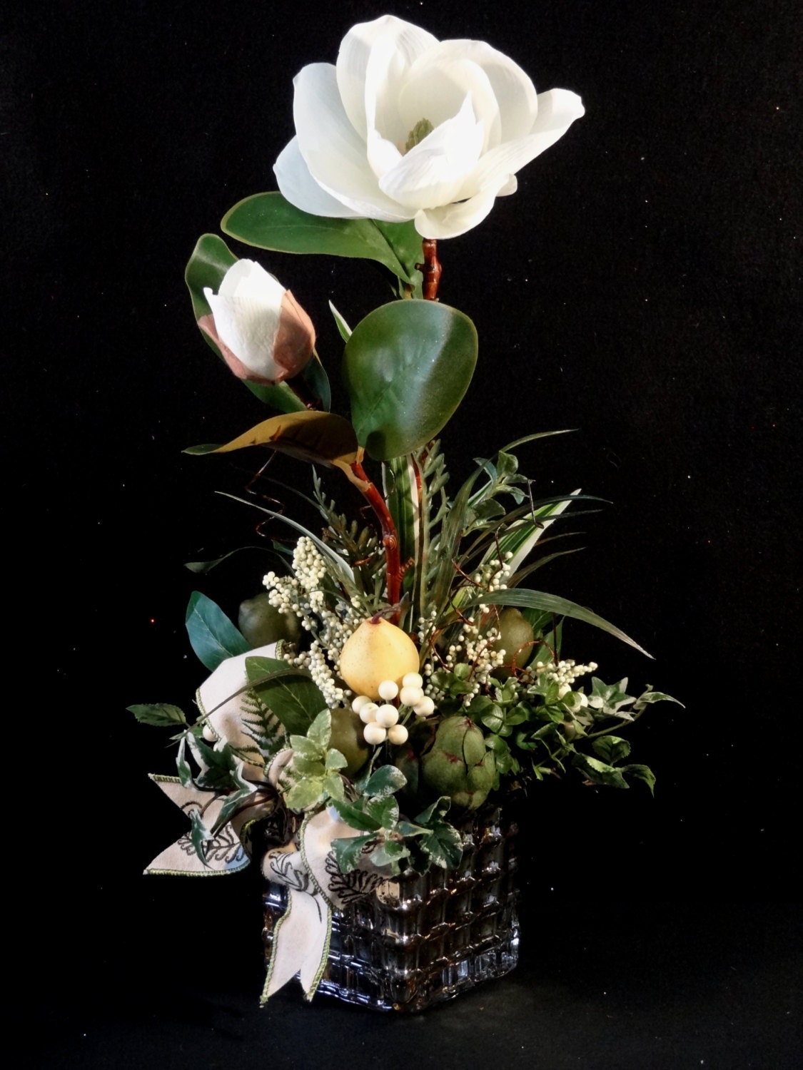 Silk Flower Arrangement Table Centerpiece Magnolia