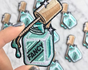 Nail Polish Iron On Patch | Embroidered Applique | Fancy Lady - Mani - Aqua