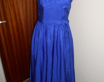 Vintage Retro Blue 1980s Party Prom Dress By Trina Lewis & Marjon Couture UK Size 14 16