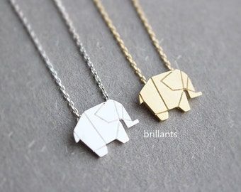 Origami Elephant necklace, Animal necklace, Bridesmaid jewelry, Layer, Everyday necklace, Wedding necklace
