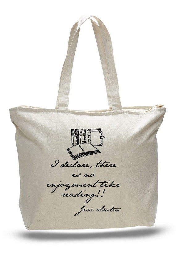 Jane Austen Reading Books Quote Tote Bag Book Tote by NerdGirlTees