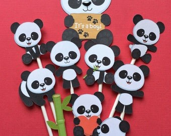 Panda cupcake toppers, panda toppers, baby panda toppers, baby shower panda theme, cupcake toppers panda, Panda baby shower, Pandas