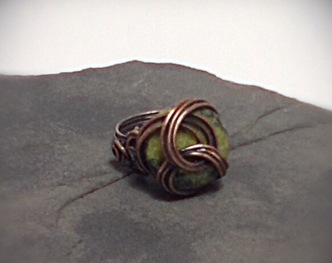Copper and jade statement ring