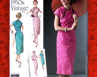 Simplicity Sewing Pattern 8244 Cheongsam Dress, 1950's Asian-Style Fashion, Sizes 14 16 18 20 22, Retro Special Occasion Summer Party, UNCUT