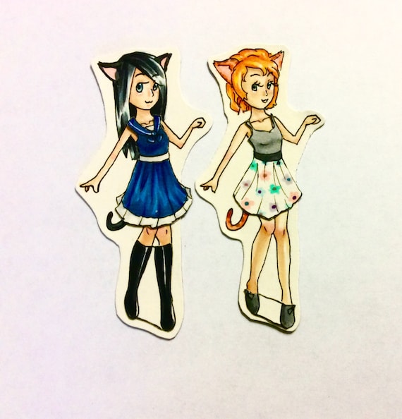 Catgirl Paper Doll - Set of Two One-of-a-Kind Kawaii Neko Magnetic Dress-Up Game Dolls