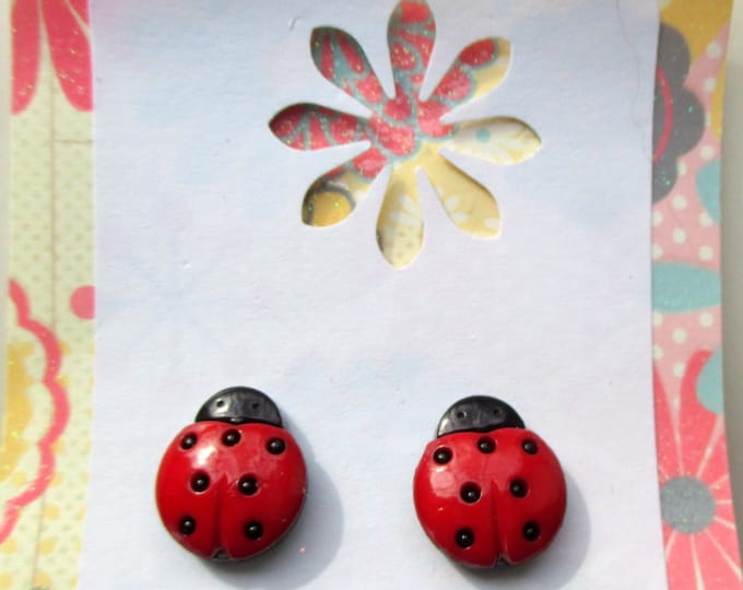 Ladybug earrings-clip on earrings-girls dress up jewelry-bug studs-little girls-cute gifts for kids-childrens party favor-kids birthday gift