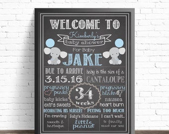 Blue Elephant Baby Shower Chalkboard Sign / Printable Poster / Baby Shower Decorations / Nursery Decor / Gray Elephants / Baby Sprinkle