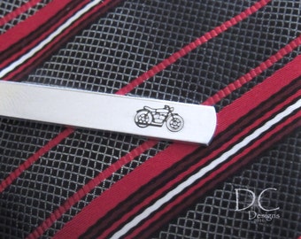 Silver Tie Clip - Motorcycle Tie Clip - Motorcycle Gift - Personalize Both Sides - Stamped Accessories - Tie Bar - Bike Tie Clip - Tie Clip
