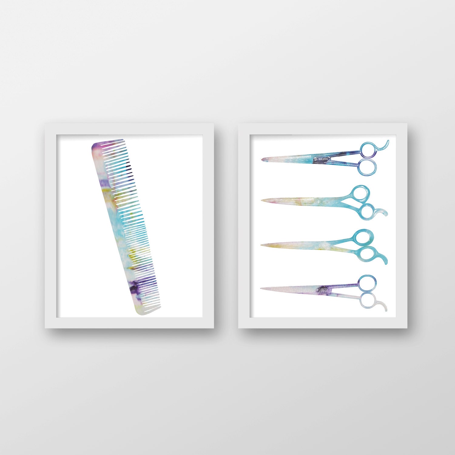 Abstract Watercolor Scissors Art Print Set Hair Stylist Art