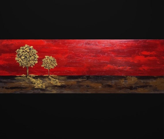 black and red scenery paintings