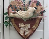Primitive Heart & Dove Door Hanger/Wall Decor