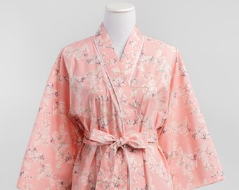 Maternity Hospital Robe. Kimono Robe Gown. Pre and Post Delivery. Nursing Robe. Knee length. XS - Plus sizes. Cotton Floral PD Pink Aqua