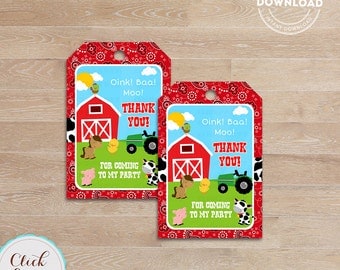 Farm Favor tags, Barn Party, barnyard animals, Old Mc Donald gift tags, Thank you tags, Sticker tags, Party Decorations, Birthday Printables