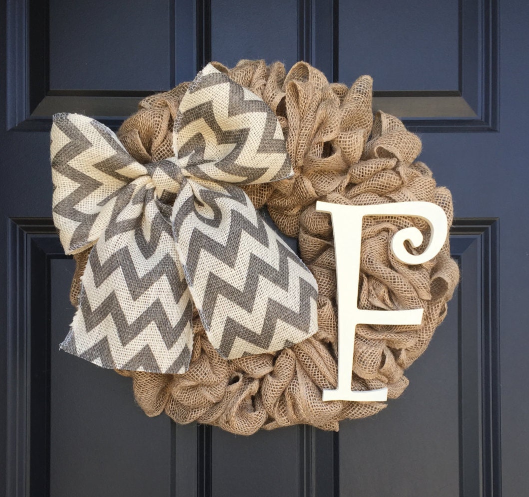 Monogram Burlap Wreath With Initial Initial Chevron Wreath