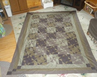 homemade quilt top 70x96 Queen/Full green/brown