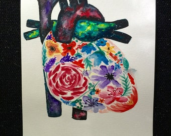 Anatomic heart painting/heart watercolor painting/galaxy painting/watercolor flowers/galaxy/flowers