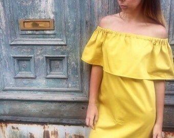 Off the shoulder dress / Yellow off shoulder dress / Summer dress / Handmade off shoulder dress / Yellow dress / Handmade dress/Casual dress