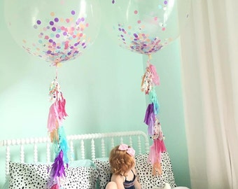 Jumbo Confetti Balloons - Confetti Stuffed Balloons - Jumbo Balloons with Tassel Tail - 3ft Balloons - 36" Balloons
