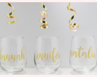 Personalized Wine Glasses - Bridal Party Wine Glasses - Stemless Wine Glass - Bachelorette Party - Bridesmaid Gift - Bridesmaid Wine Glasses