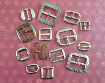 Collection of 14 Vintage Metal Buckles
