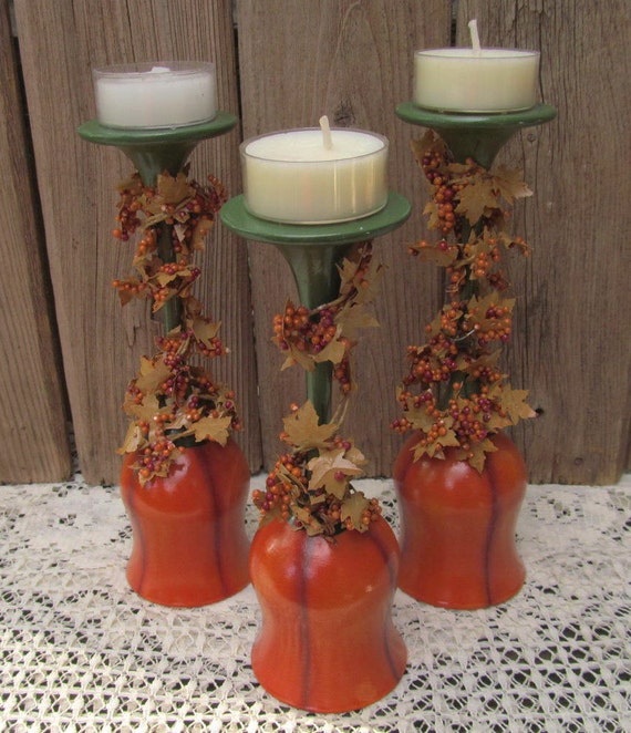 Thanksgiving Glass Candle Holders Set of 3 by PaintingByEileen