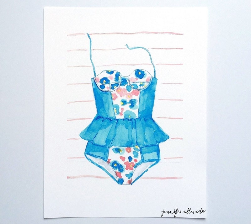 Bathing suit illustration art print summer swim suit painting