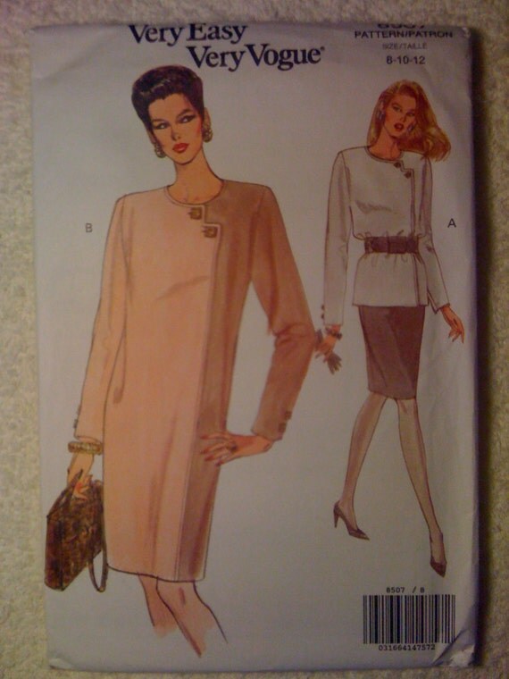 Very Easy Very Vogue 8507 Sewing Pattern 1990s Uncut Misses and Misses Petite Dress, Top and Skirt Size 8-10-12