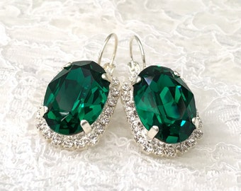 Items similar to Emerald Earrings, Green Bridesmaids gift, Mothers Day ...