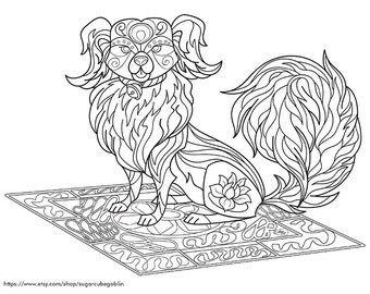 cute decorated pomeranian adult coloring page digital stamp