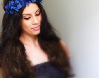 BLUE Floral Crown, Flower Crown, Boho Hair Accessory