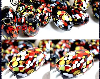 1960s Japanese Beads, Barrel Beads, Chunky Beads, Black Beads, Vintage Beads - 5 pcs