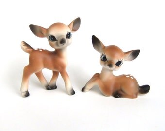 Ceramic Deer Figurines, Made in Japan, Bambi Deer Fawn Figures, Vintage Christmas Deer