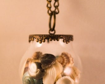 Little Globe Bottle Antique Bronze Long Necklace, Glass Bottle Necklace, Cute Necklace, Little Bottle Pendant.